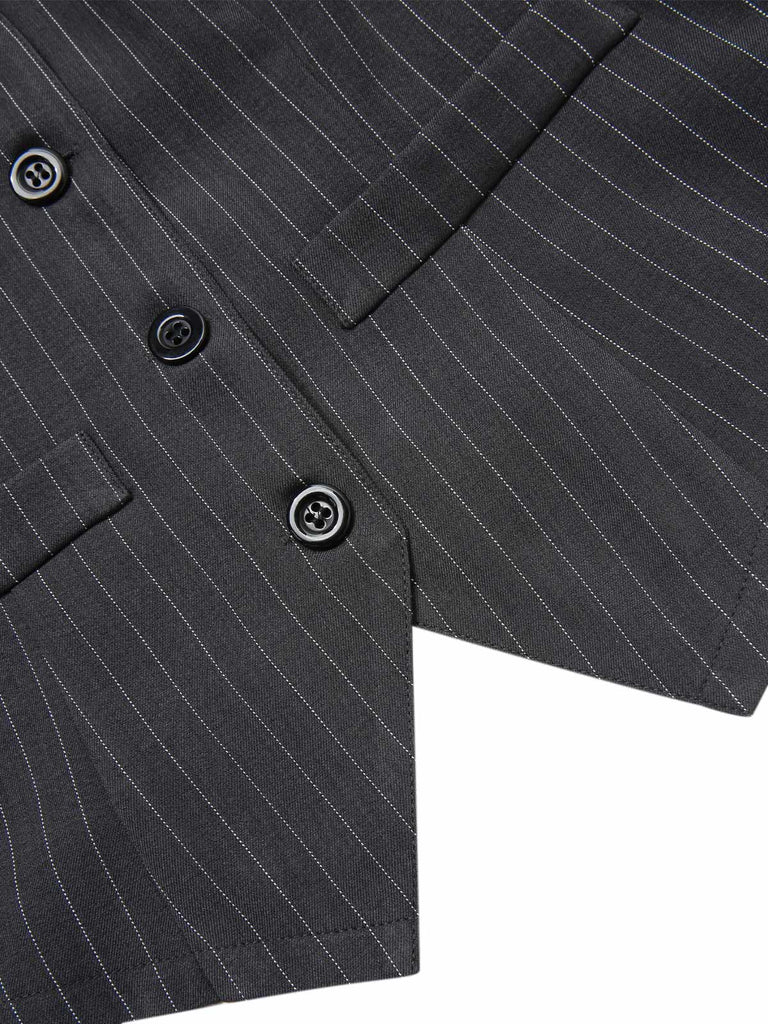 2PCS Dark Gray 1960s Pinstripes Top & Pleated Skirt