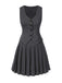 2PCS Dark Gray 1960s Pinstripes Top & Pleated Skirt