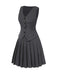 2PCS Dark Gray 1960s Pinstripes Top & Pleated Skirt