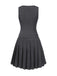 2PCS Dark Gray 1960s Pinstripes Top & Pleated Skirt