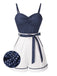 Blue 1940s Polka Dot Patchwork Suspender Romper