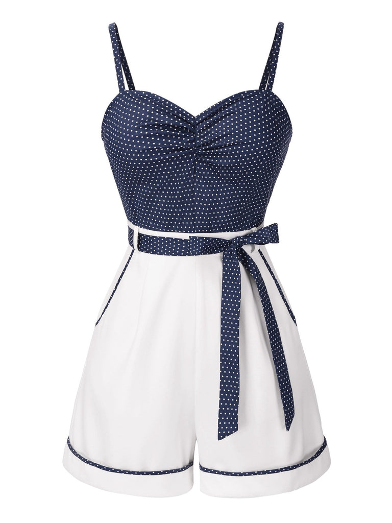 Blue 1940s Polka Dot Patchwork Suspender Romper