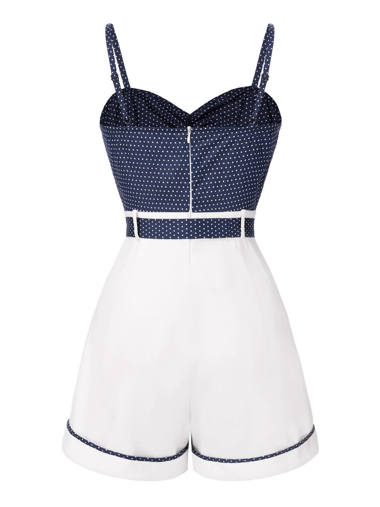 Blue 1940s Polka Dot Patchwork Suspender Romper