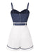 Blue 1940s Polka Dot Patchwork Suspender Romper