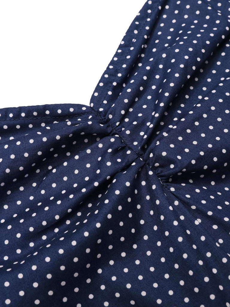 Blue 1940s Polka Dot Patchwork Suspender Romper