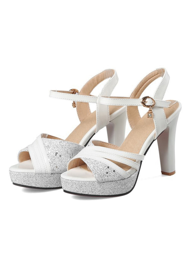 Glitter PU Leather High Heel Sandals