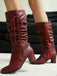Vintage Solid Buckle Ruched Chunky Heels Boots