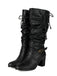 Vintage Solid Buckle Ruched Chunky Heels Boots