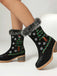 Vintage Christmas Tree Snowflake Plush Chunky Heel Boots