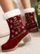 Vintage Christmas Tree Snowflake Plush Chunky Heel Boots