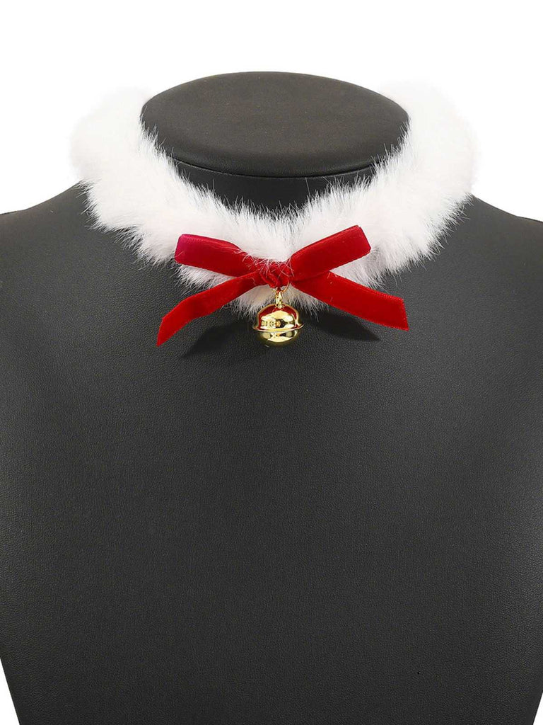 Christmas Bowknot Bell Plush Choker Necklace