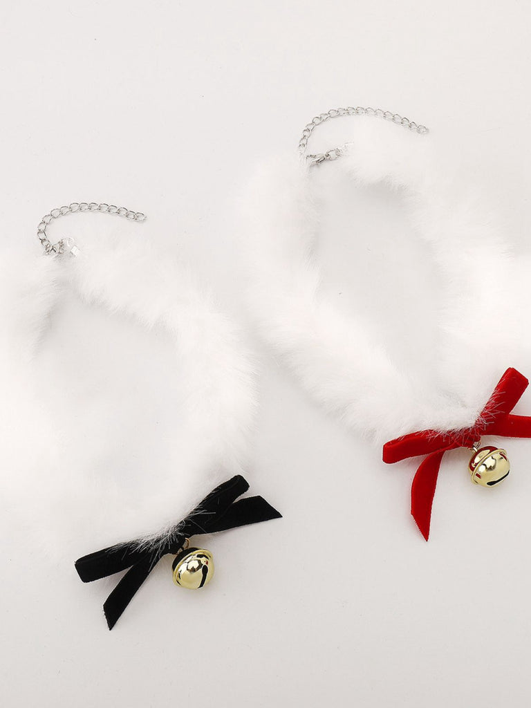 Christmas Bowknot Bell Plush Choker Necklace
