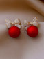 Red Christmas Bow Diamond Earrings