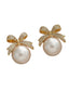 Retro Bow Rhinestone Pearl Earrings