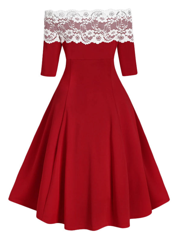 1950s Off Shoulder Button Embellished Dress