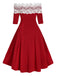 1950s Off Shoulder Button Embellished Dress