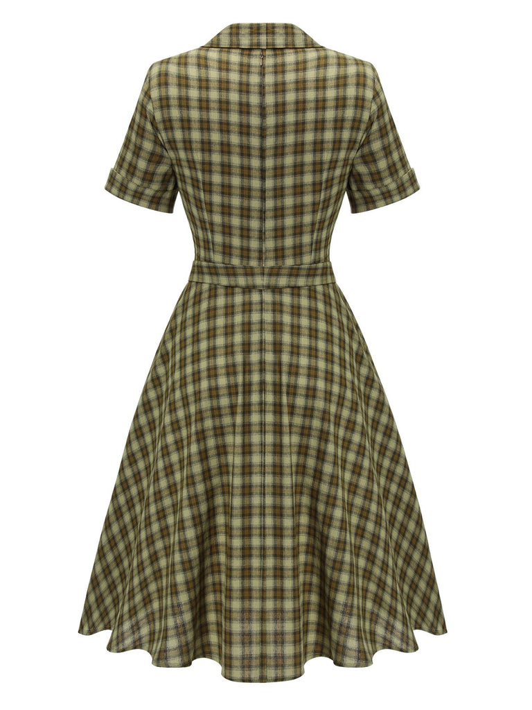 Plaids 1950s Buttoned Belted Swing Dress
