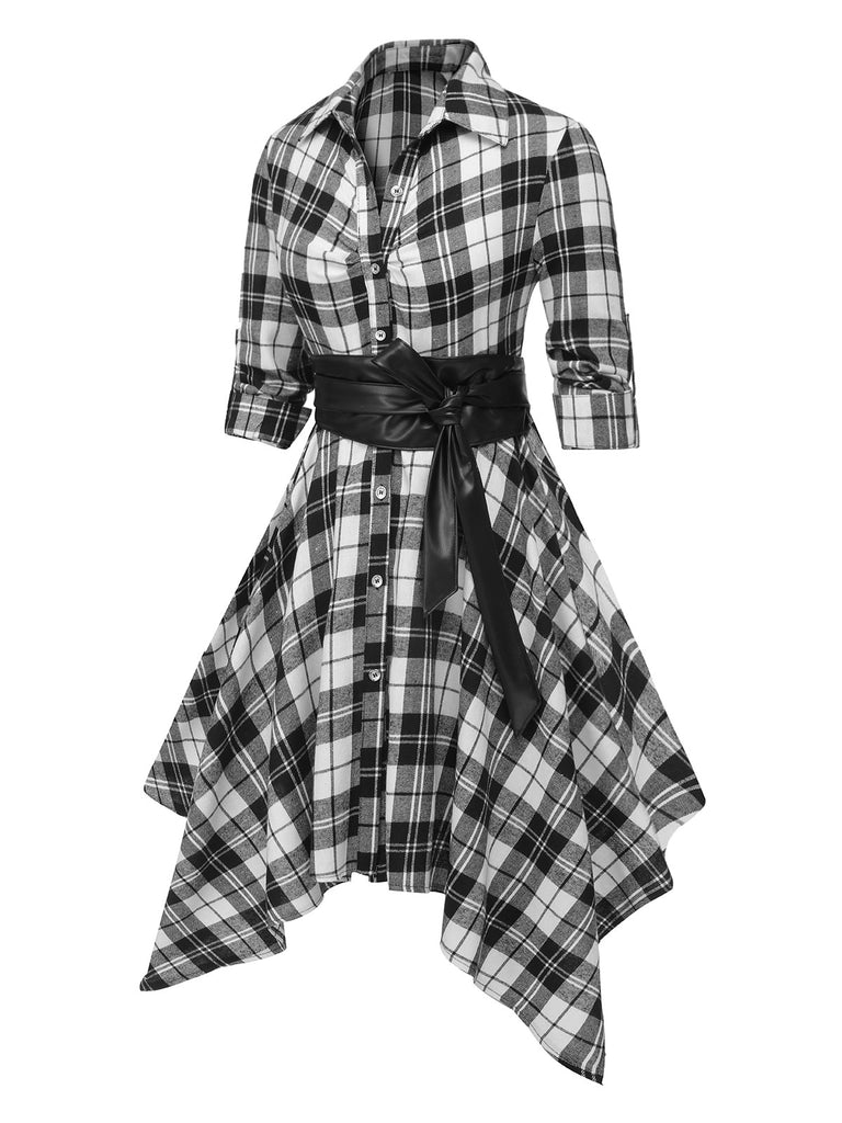 1950s 3/4 Sleeve Plaid Belt Dress
