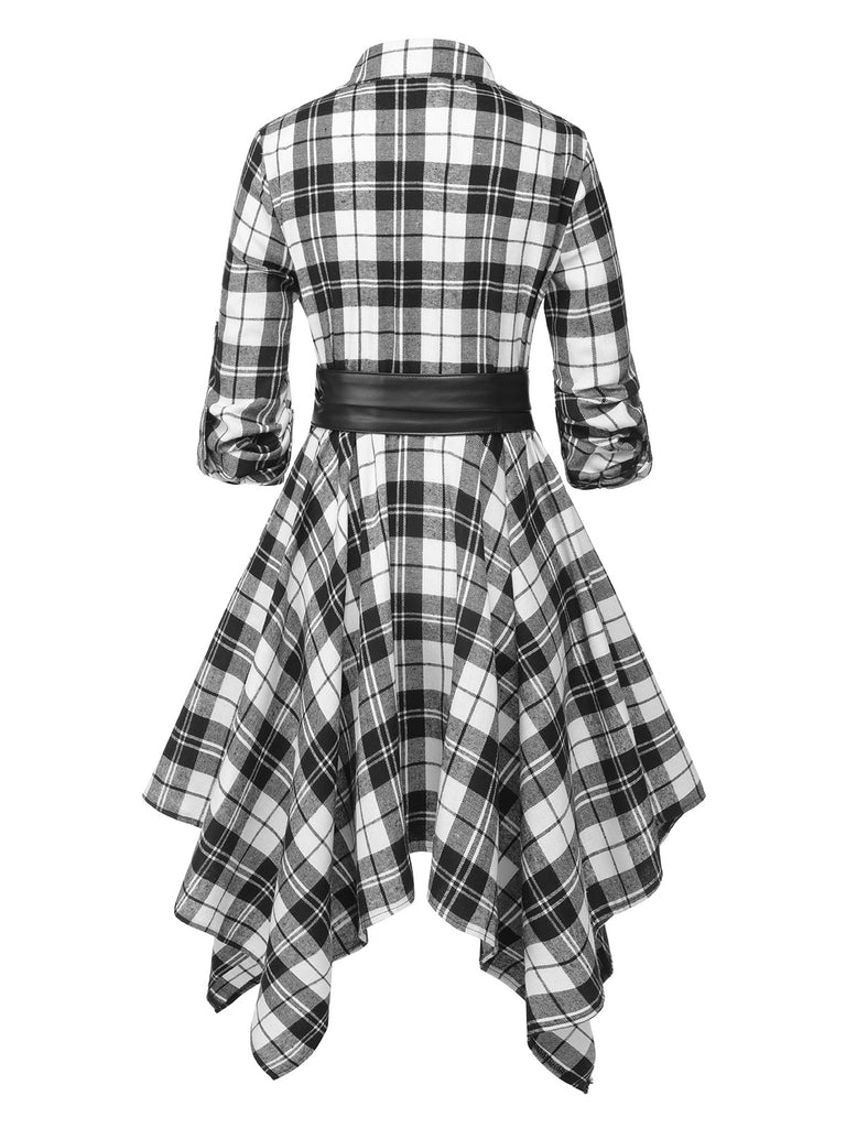 1950s 3/4 Sleeve Plaid Belt Dress