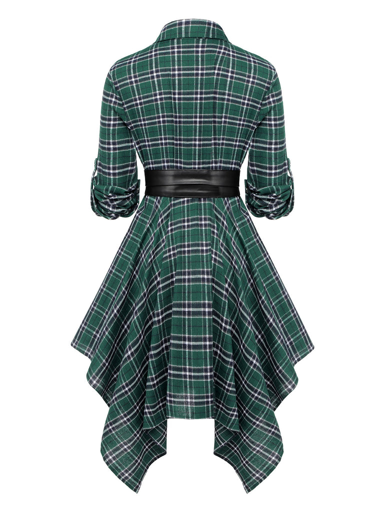 1950s 3/4 Sleeve Plaid Belt Dress