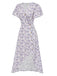 Red 1940s Floral V-Neck Added Button Dress