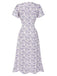 Red 1940s Floral V-Neck Added Button Dress