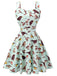 Green 1980s Bird Square Collar Sleeveless Dress