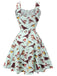 Green 1980s Bird Square Collar Sleeveless Dress