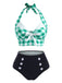 Green Checked Halter Bowknot Bikini Set