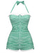 Gingham 1950s Halter Bowknot One-piece Swimsuit