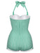 Gingham 1950s Halter Bowknot One-piece Swimsuit
