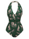 Green Jaguar Vintage Halter One-piece Swimsuit