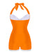 Navy Blue 1950s Pleated Halter Swimsuit