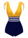 Yellow & Blue 1950s Striped Lace-Up Swimsuit