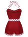 Red 1940s Halter Patchwork One-piece Swimsuit