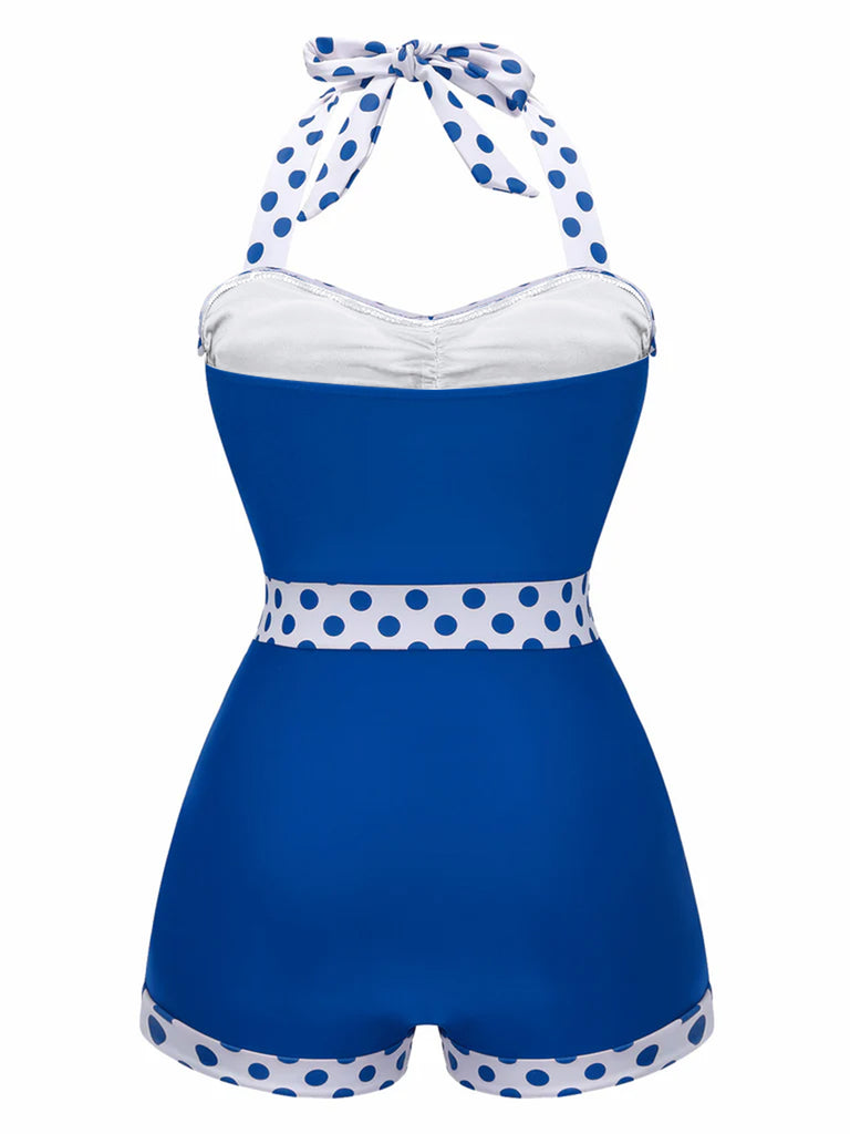 Red 1940s Halter Patchwork One-piece Swimsuit