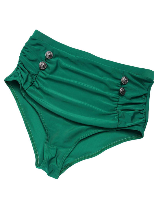Green 1950s Daisy Strap Pleated Swimsuit
