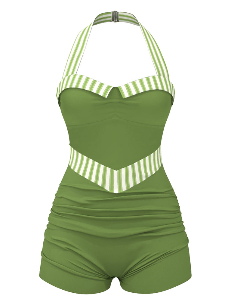 Red 1940s Halter Patchwork One-piece Swimsuit