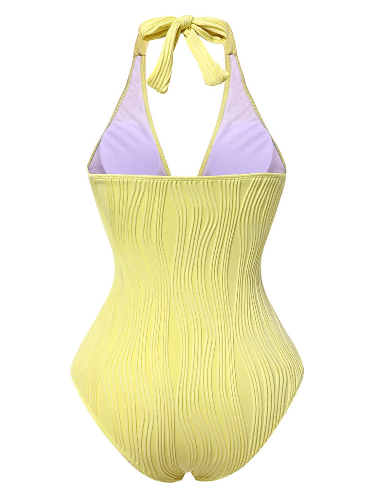 1950s Halter Hollow U-Ring Textured Swimsuit
