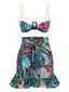 3PCS Green 1950s Floral Ruffles Skirt Swimsuit