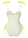 Yellow 1950s Bow Geometric Suspenders Swimsuit