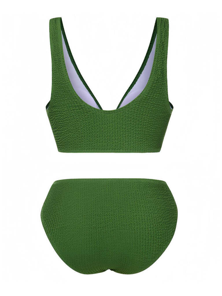 1940s Solid Bowknot Textured Fabric Swimsuit