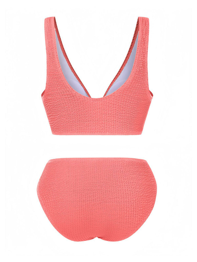 1940s Solid Bowknot Textured Fabric Swimsuit