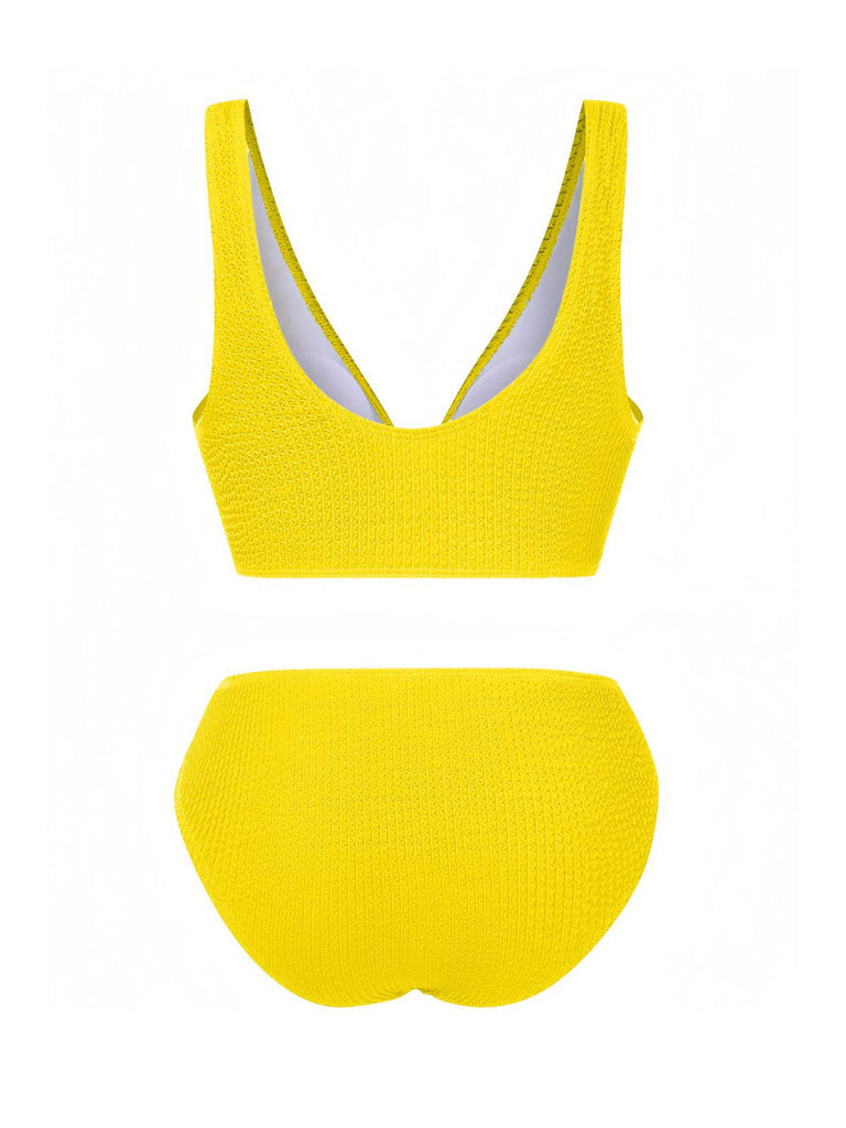 1940s Solid Bowknot Textured Fabric Swimsuit