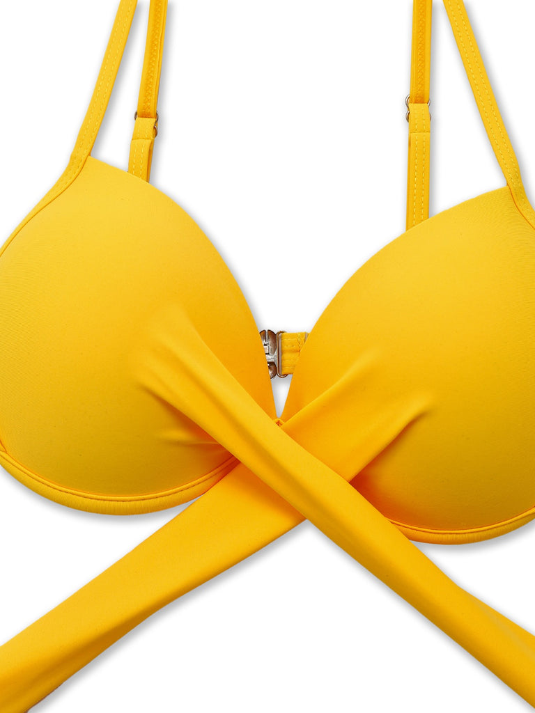 Yellow 1950s Sunflower Tie Back Bikini Set