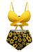 Yellow 1950s Sunflower Tie Back Bikini Set