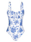 Blue 1950s Ink Floral One-Piece Swimsuit