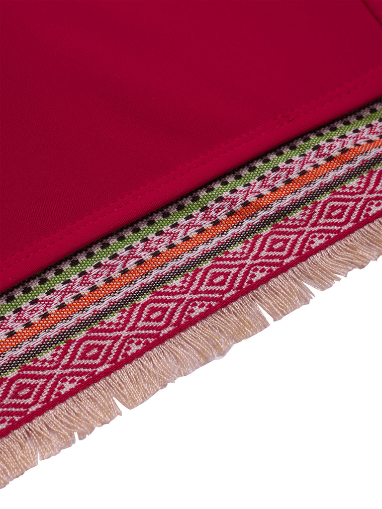 2PCS Red 1970s Princess Style Bikini Set & Fringe Cover-Up