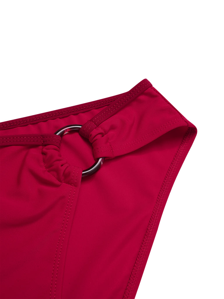 2PCS Red 1970s Princess Style Bikini Set & Fringe Cover-Up