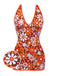 Brown 1960s Bohemian Psychedelic Floral One-Piece Swimsuit